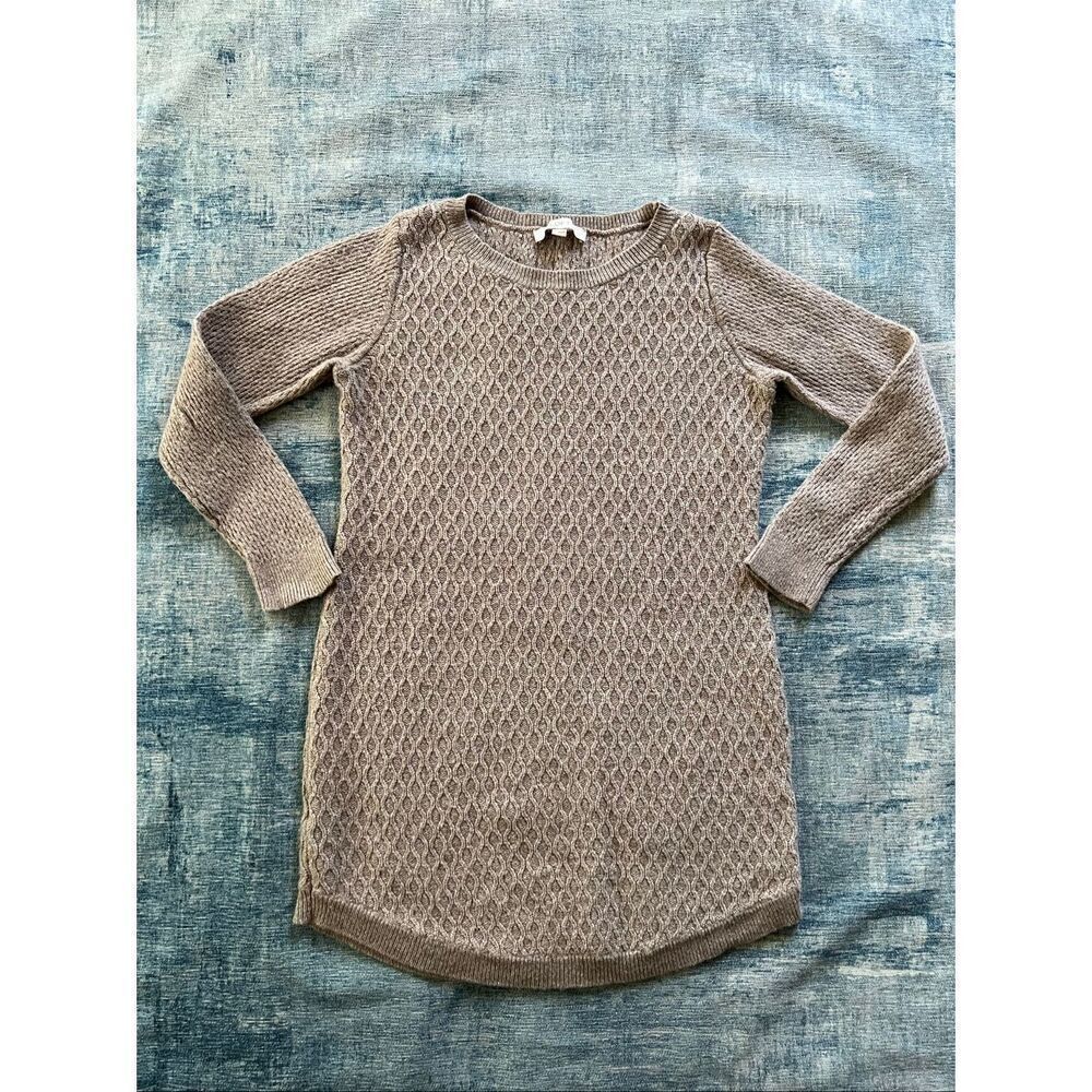 Loft Tan Beige Cable Knit Long Sleeve Sweater Mini Dress Women's Large